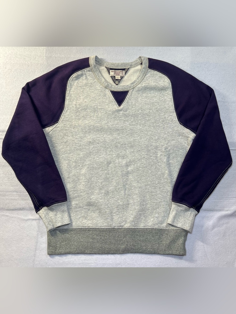 J.Crew Men’s Wallace & Barnes Colorblock Double V Sweatshirt ,Grey & Purple , M